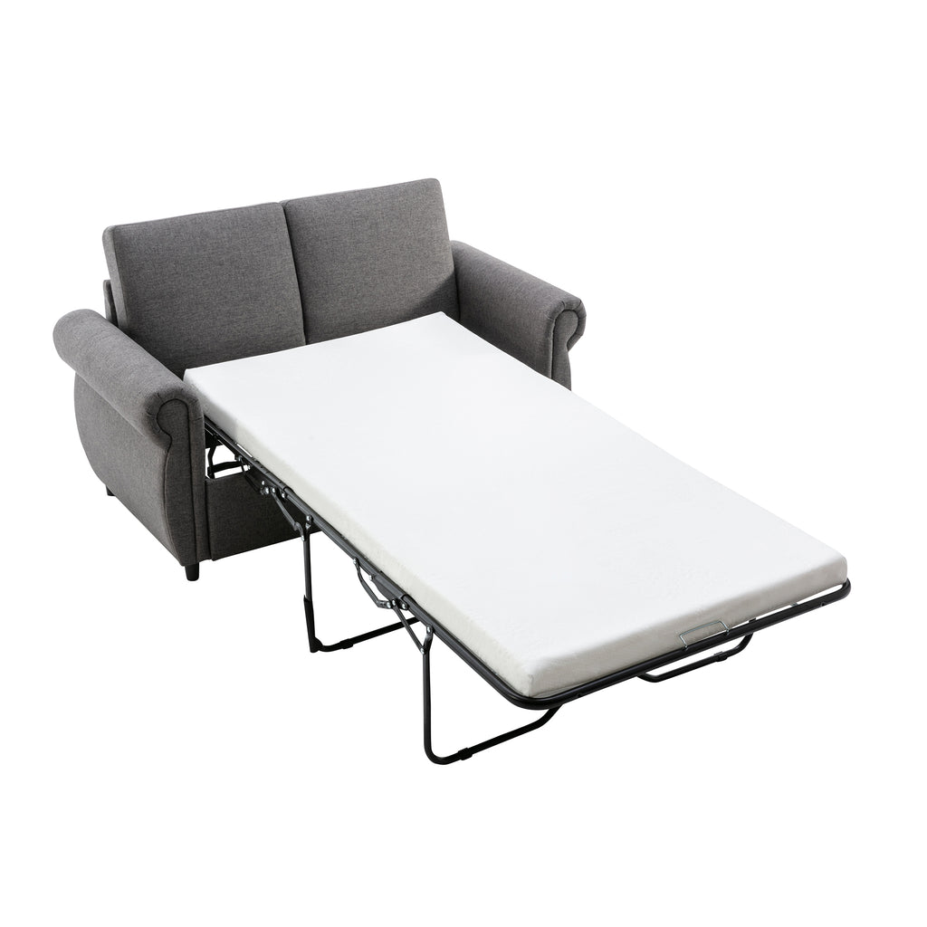 Orisfur Pull Out Sofa Bed Loveseat Sleeper with Twin Size Memory Mattress and USB Ports, Grey Linen, 57.9' - Grand Goldman Shop