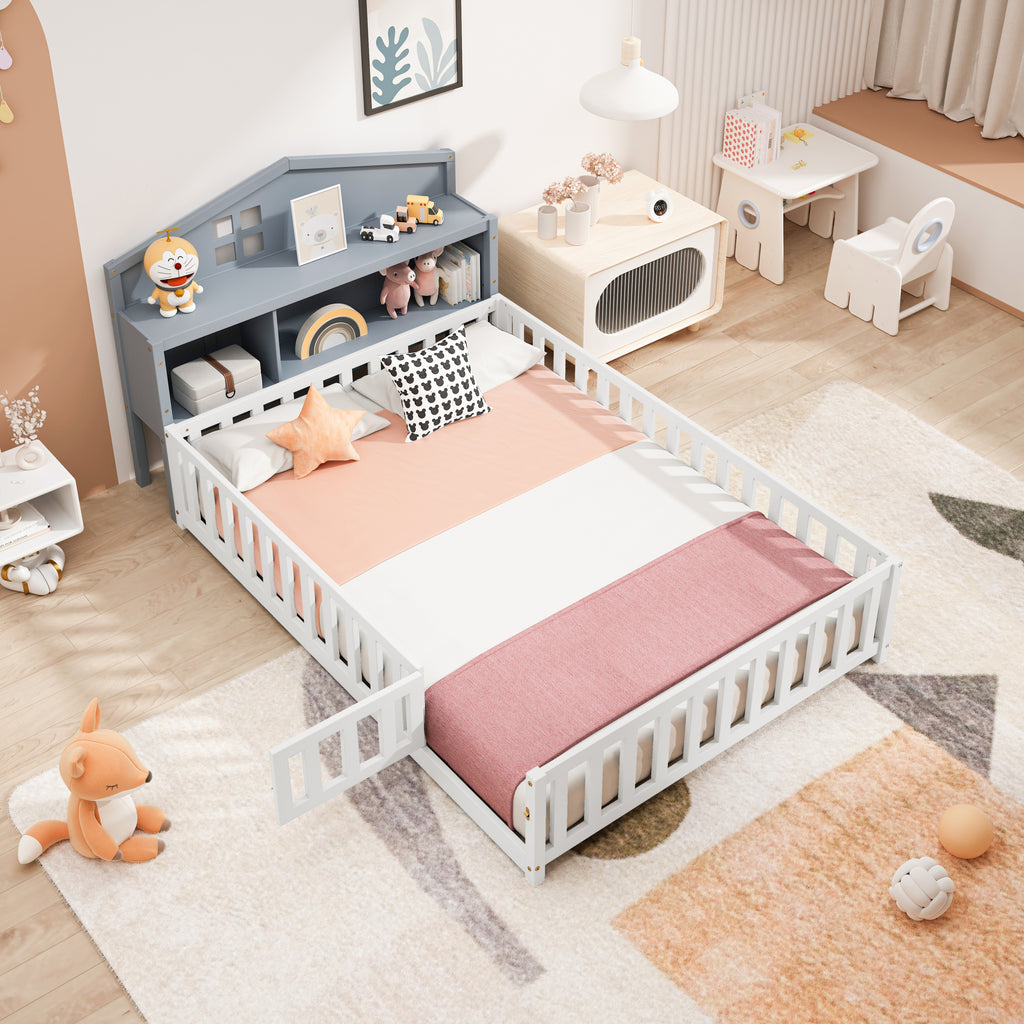 Headboard Storage Cabinet for Full-size Montessori Floor Bed , Grey,Freely collocation - Grand Goldman Shop
