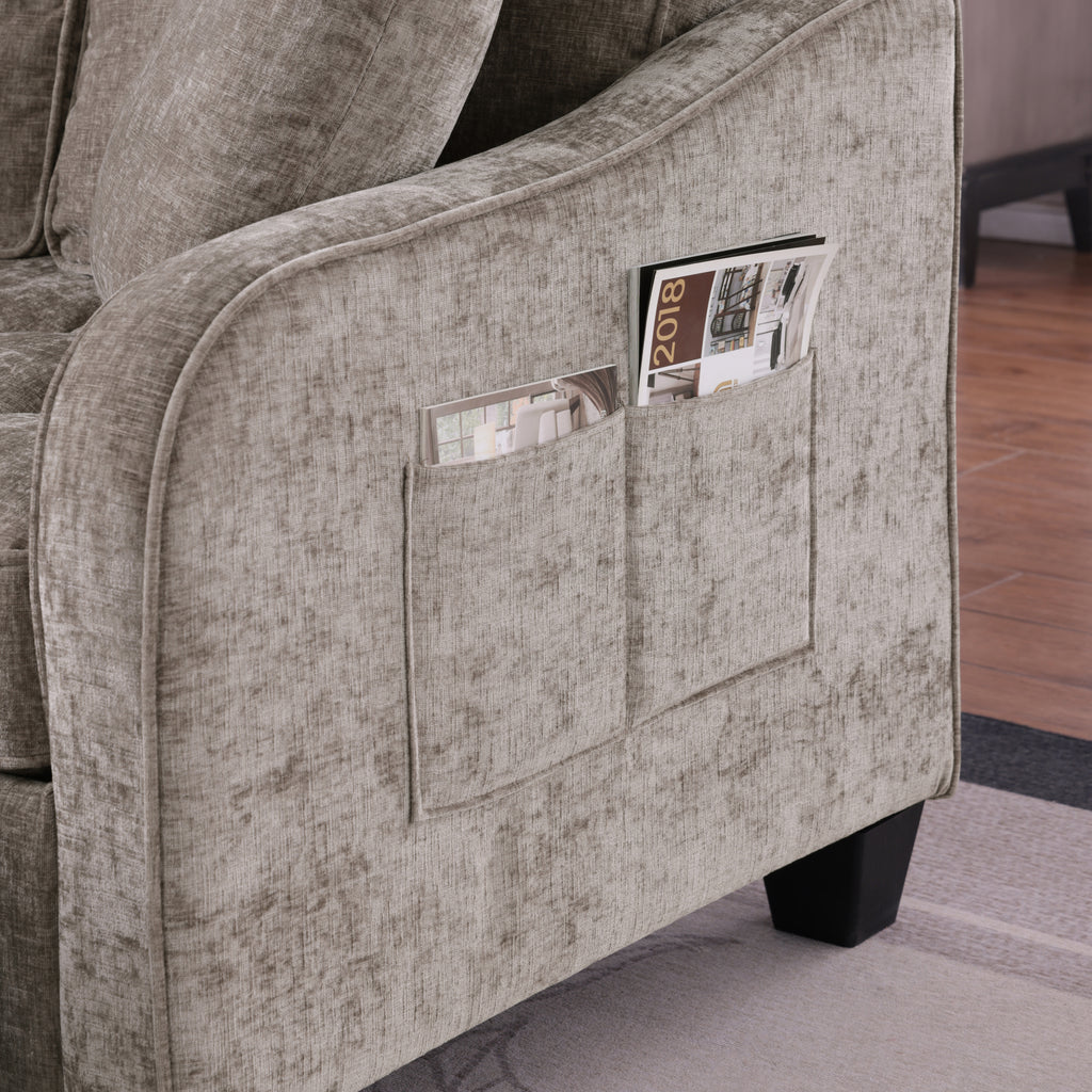 Two-seater sofa, double sofa chaise longue, with irregular armrests and backrests, footrest with storage space, comes with two small throw pillows, suitable for living room and bedroom - Brown - Grand Goldman Shop
