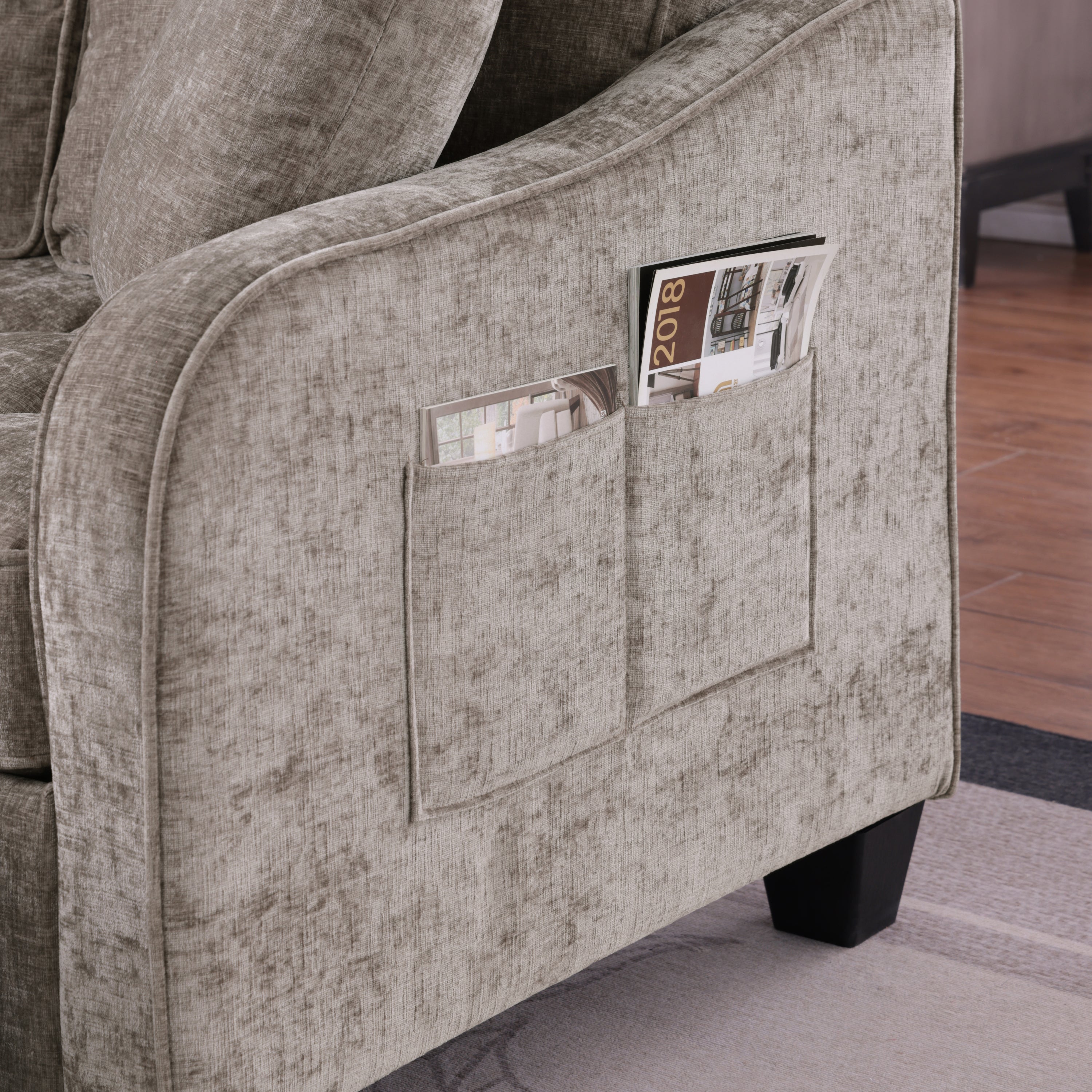 Two-seater sofa, double sofa chaise longue, with irregular armrests and backrests, footrest with storage space, comes with two small throw pillows, suitable for living room and bedroom - Brown - Grand Goldman Shop