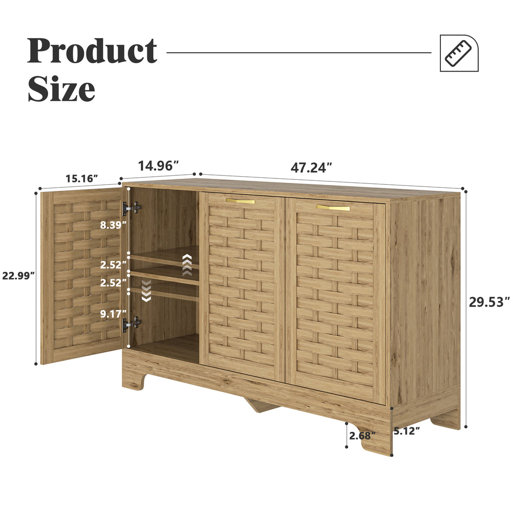 Storage Cabinet with 3 Doors, Wood Sideboard Buffet Storage with Adjustable Shelf, Anti-tip Kit Accent Cabinet for Living Room, Hallway, Entryway, Dining Room, Bedroom - Grand Goldman Shop