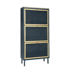 3-Door Metal Shoe Rack, Freestanding Modern Shoe Storage Cabinet with Metal Rattan - Blue-Gray Particle Board - For Entryway - Grand Goldman Shop
