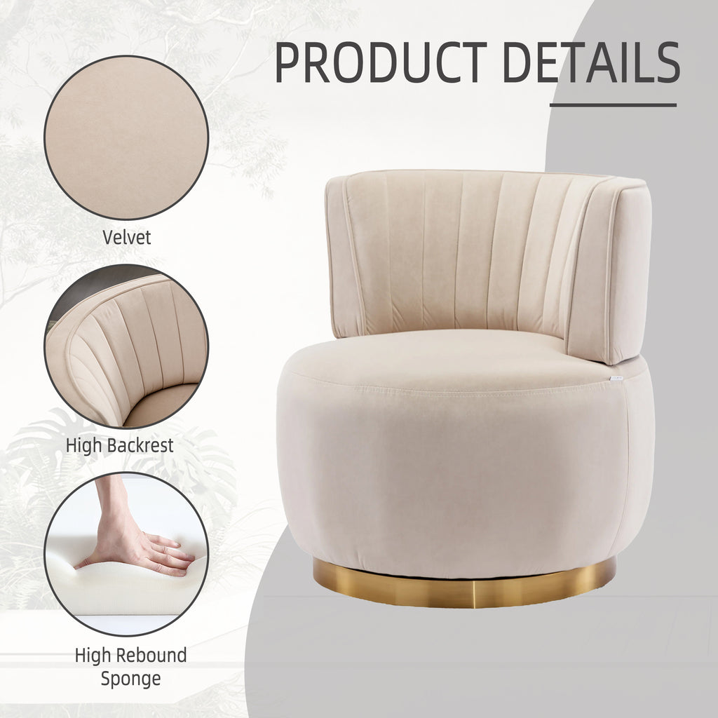Swivel Barrel Accent Sofa Chair, 360 Degree Rotation, Fluffy Velvet Fabric, Beige, 25.20'' x 25.59'' x 26.38'' - Grand Goldman Shop