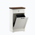 10 Gallon Tilt Out Trash Cabinet Freestanding Trash Bin Cabinet Wood Garbage Recycling Cabinet with Drawer Pet Proof Trash Can Holder for Kitchen Living Room, Antique White (Not include trash can) - Grand Goldman Shop