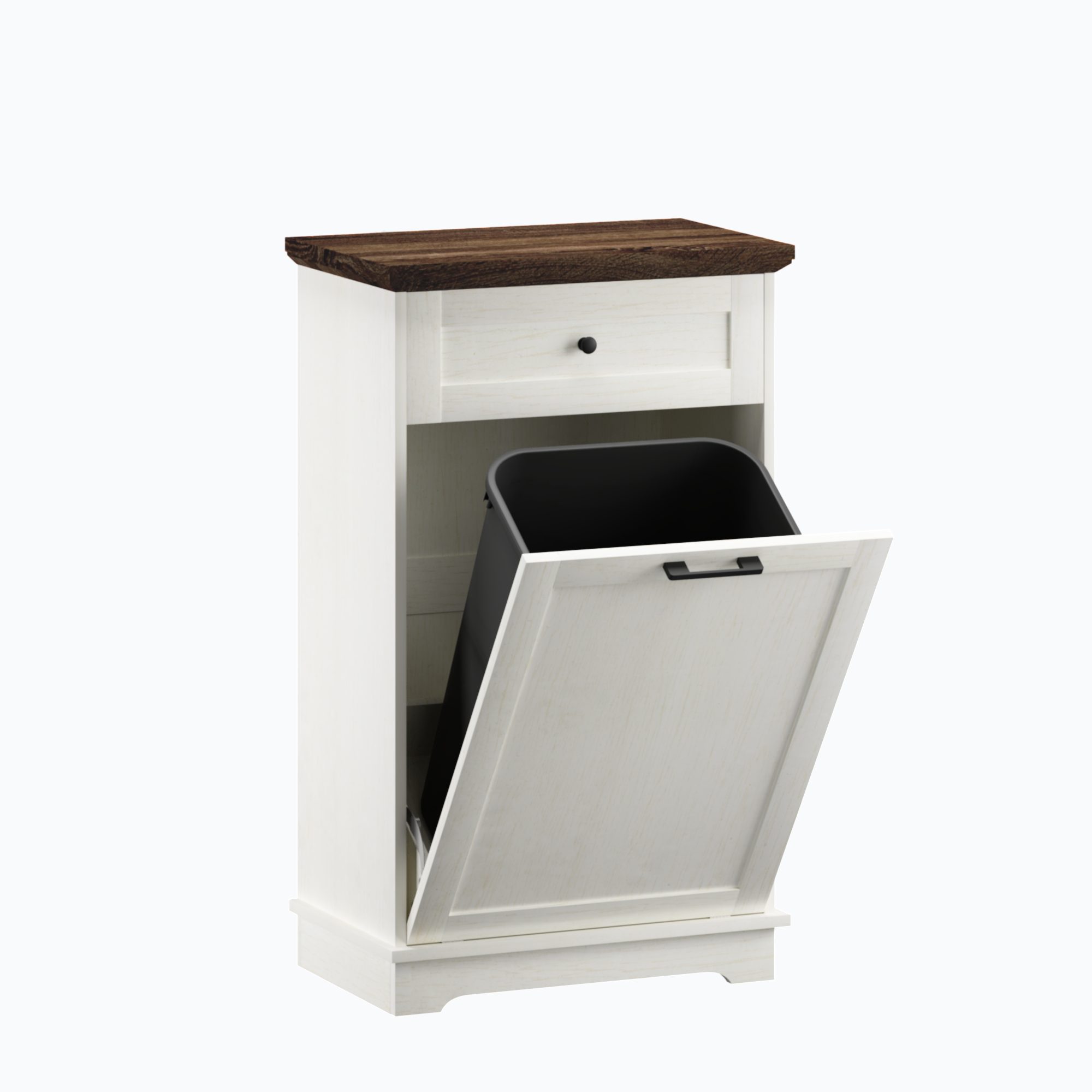 10 Gallon Tilt Out Trash Cabinet Freestanding Trash Bin Cabinet Wood Garbage Recycling Cabinet with Drawer Pet Proof Trash Can Holder for Kitchen Living Room, Antique White (Not include trash can) - Grand Goldman Shop