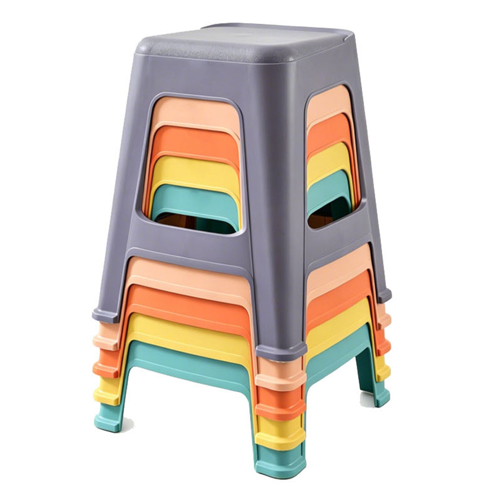 Stylish 5 Pack Stackable Classroom Stools, 18.8' Height Colorful Nesting Plastic Stool, Portable Backless Chairs Flexible Sea