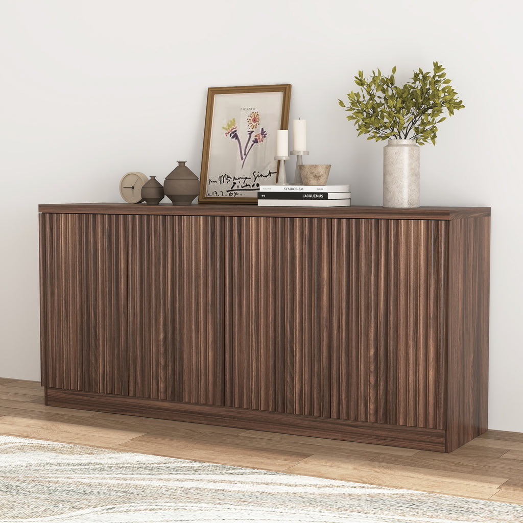 Buffet Cabinet with Storage, 62.60' Sideboard Cabinet with 4 Doors & Shelves, Wooden Kitchen Coffee Bar Credenza Storage for Living Room, Hallway Walnut - Grand Goldman Shop