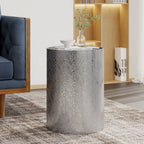 Modern Round Accent Table with Hammered Surface in Silver Iron Frame - Grand Goldman Shop