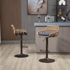 COOLMORE Modern Swivel Bar Stools Set of 2 Adjustable Counter Height Chairs with Footrest Blue Linen - Grand Goldman Shop