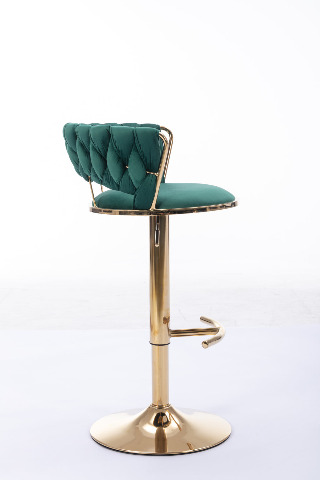 Set of 2  Bar Stools,with Chrome Footrest and Base Swivel Height Adjustable Mechanical Lifting Velvet + Golden Leg Simple Bar Stool-Green - Grand Goldman Shop