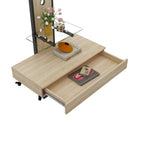 Mobile TV Cart with Push-Pull Drawer for 32-75 Inch TVs, Natural Wood & Glass Stand with Lockable Wheels - Grand Goldman Shop