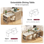 K&K 82.6' Fluted Kitchen Island with Extendable Dining Table for 4-6, Island Table for Kitchen with Power Outlet, Kitchen Table with Double-Side Storage, 2 Drawers 2 Side Open Shelves, Natural - Grand Goldman Shop