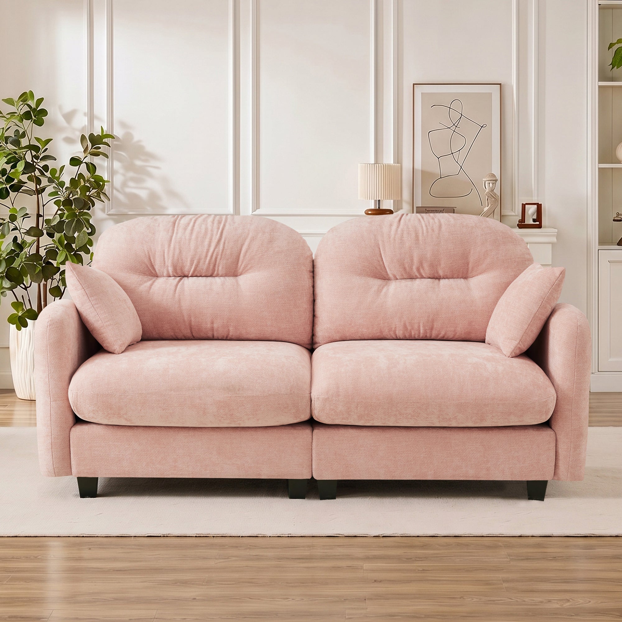 Loveseat Cloud Sectional Couches Chenille Fabric,Quilted Pleated Design, Ergonomic Design,High-Density Foam Easy Install Elegant Armrests High Quality Wooden Base,Fits Living Rooms,Pink - Grand Goldman Shop