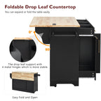 K&K 59.3' Kitchen Island with Storage 2 Pull Out Cabinet Organizers & Rubber Wood Drop Leaf, Rolling Kitchen Island with Trash Can Storage, Power Outlet, Spice & Towel Rack for Kitchen, Dining, Black - Grand Goldman Shop