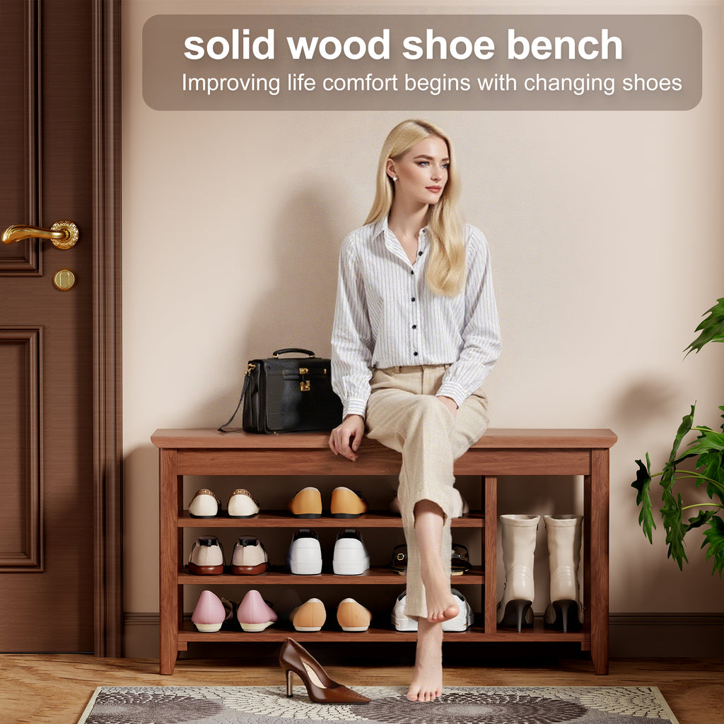Adjustable shoe-changing bench, storage bench, hidden storage. With a load-bearing capacity of up to 550 pounds, suitable for bedrooms and corridors. 100% solid wood. - Grand Goldman Shop