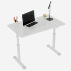 Adjustable Study Desk for Kids and Adults, Height-Adjustable Home Office Desk, White Frame with White Wood Tabletop, 60cm x 1