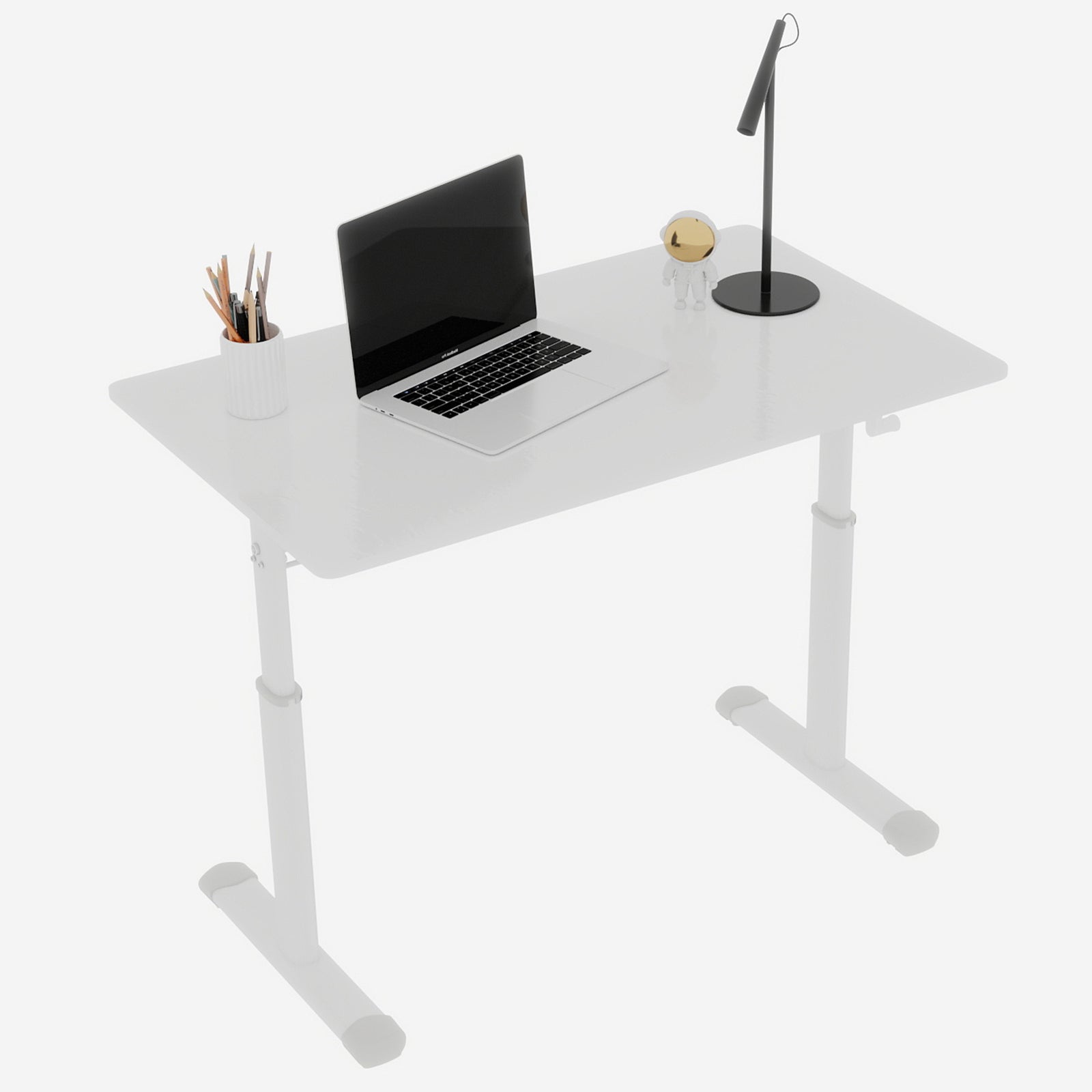 Adjustable Study Desk for Kids and Adults, Height-Adjustable Home Office Desk, White Frame with White Wood Tabletop, 60cm x 1