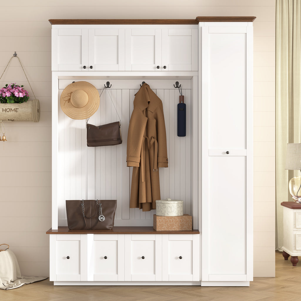 78.7''H Entryway Hall Tree with Storage Bench, 5-in-1 Hall Tree Farmhouse Coat Rack Shoe Bench with Cabinets, Drawers & Hooks for Hallway, Entryway, Living Room, Mudroom - Grand Goldman Shop