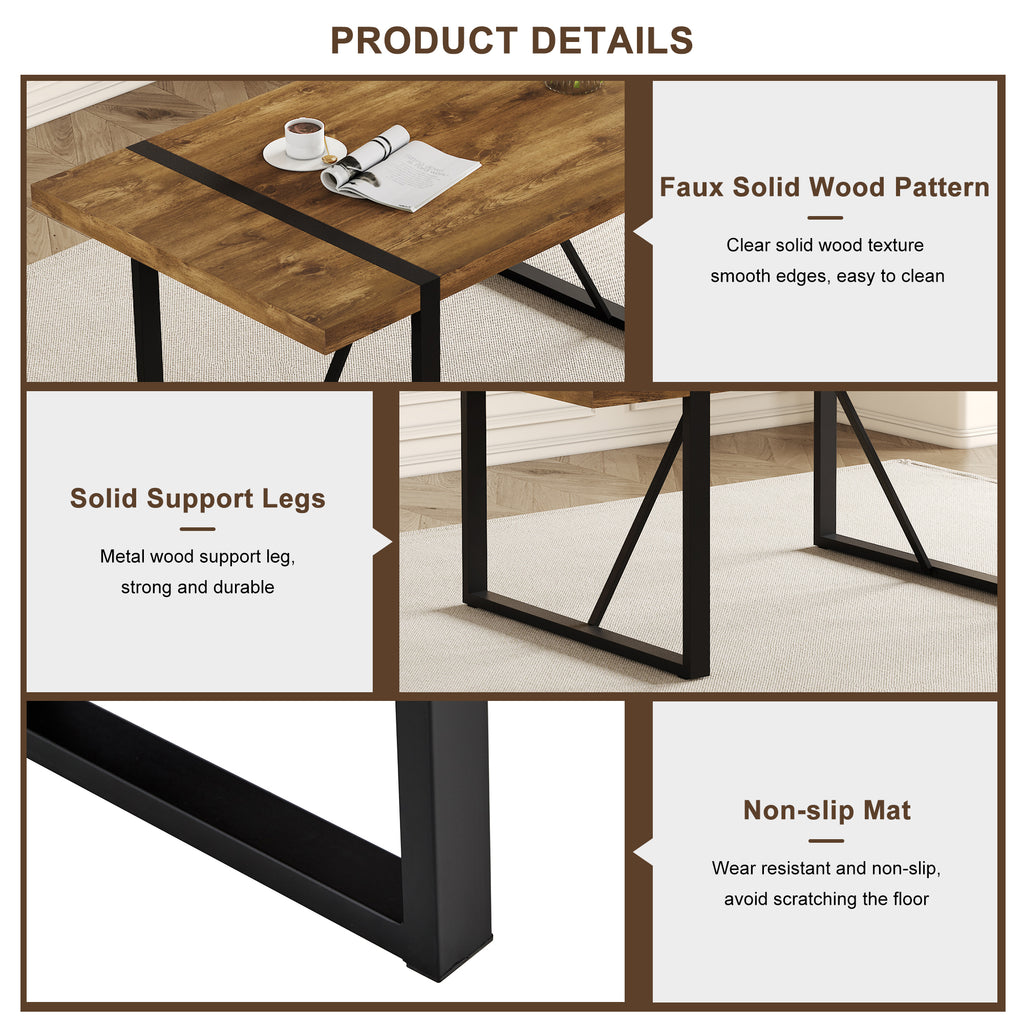 Rustic Industrial Rectangular Wood Dining Table For 4-6 Person, Thick Engineered Wood color Tabletop and Black Metal Legs,Desk For Kitchen Dining Living Room - Grand Goldman Shop