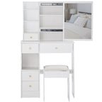 29.2' Small Space Left Drawer Desktop Vanity Table + Cushioned Stool, Extra Large Right sliding mirror, Multi Layer High Capacity Storage, Practical Fashionable Dresser, Suitable For Small Space - Grand Goldman Shop