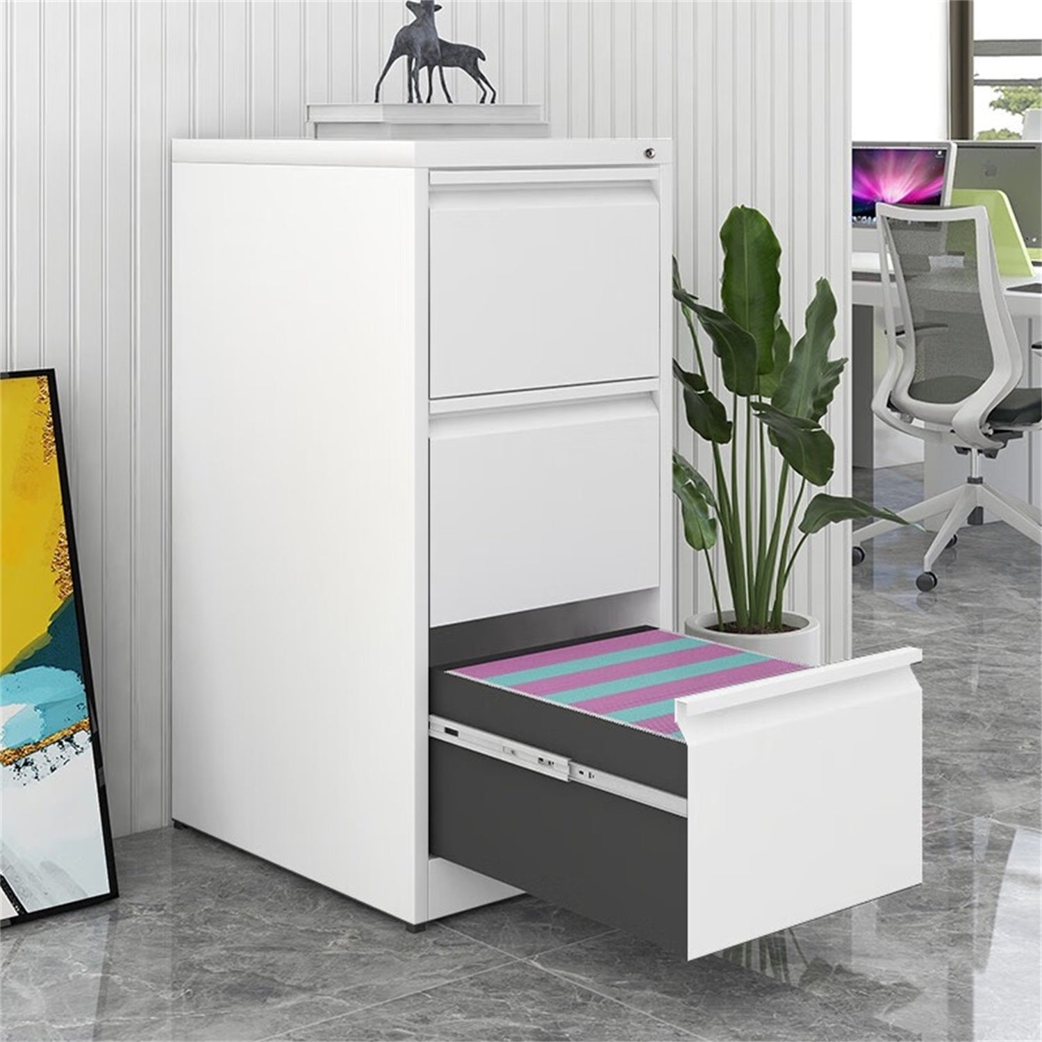 Steel Vertical File Cabinet with Lock - 3-Drawer Metal Storage for A4/Legal/Letter - White, 14.65 x 14.75 x 40.50 inches - Gr
