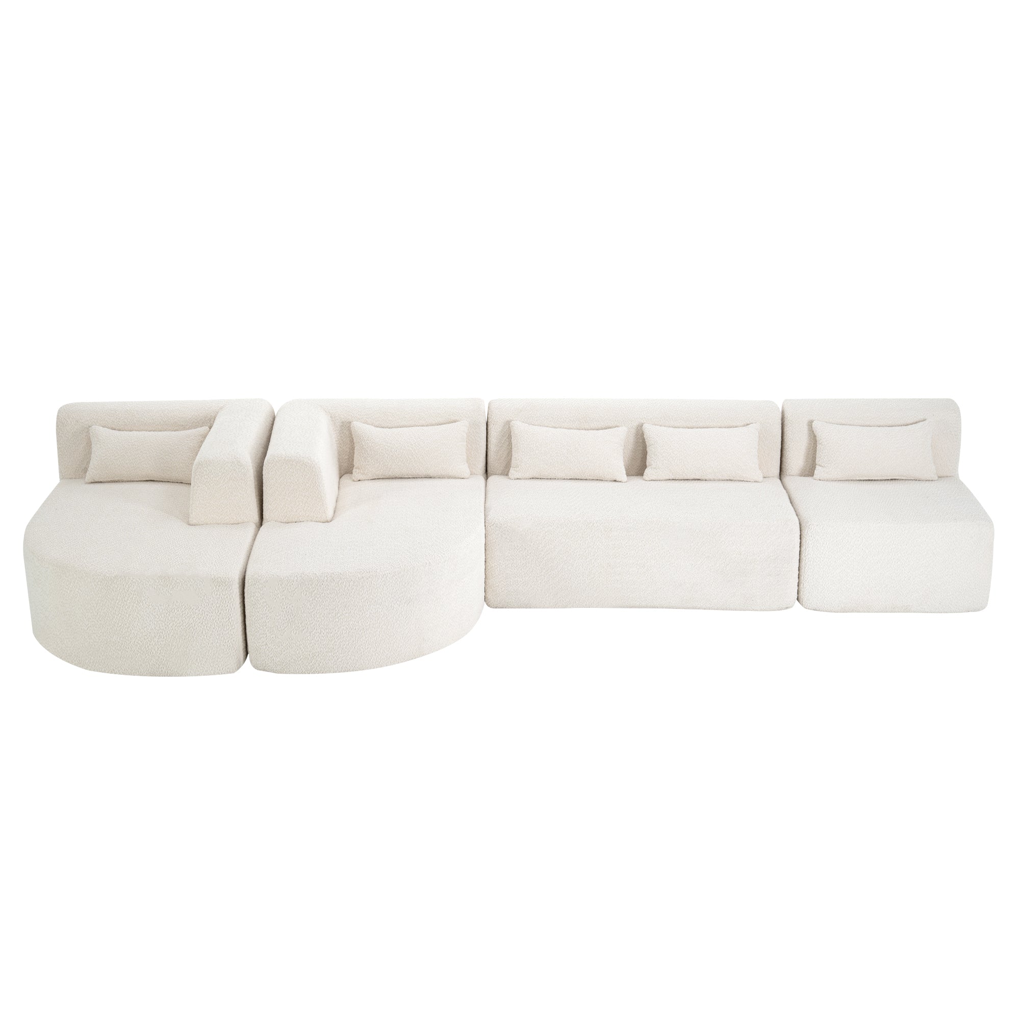 Modern Upholstered L-Shape Sofa with Chaise Lounge and Back Pillows, Beige Boucle Fabric, 144 inches - Grand Goldman Shop