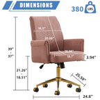 Ergonomic Mid-Back Office Chair with Striped Fabric, Light Pink Corduroy, Gold Base, 25.20L x 24.02W x 39.00H inches | Premiu