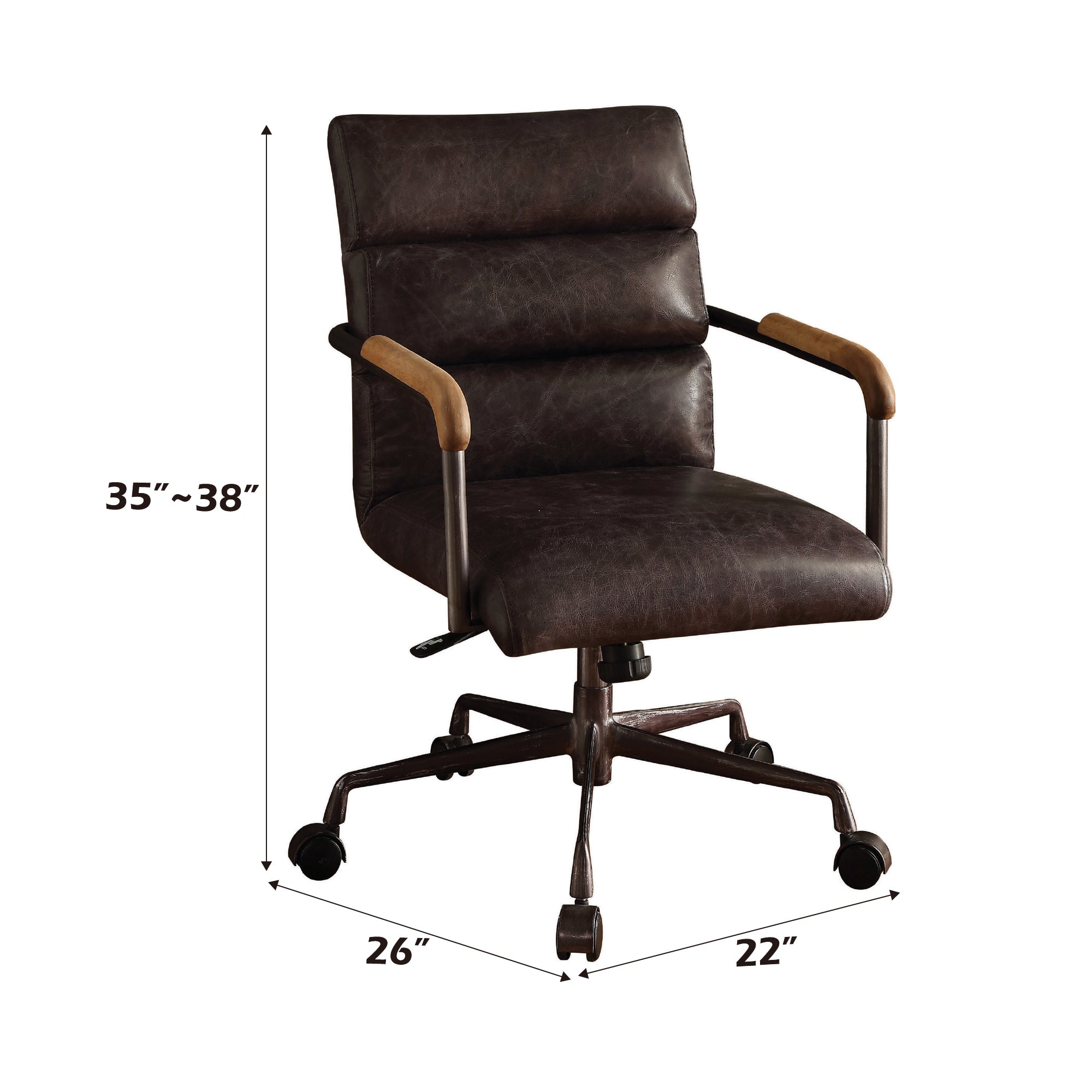 Harith Antique Slate Top Grain Leather Office Chair with Adjustable Height and Swivel Seat - Grand Goldman