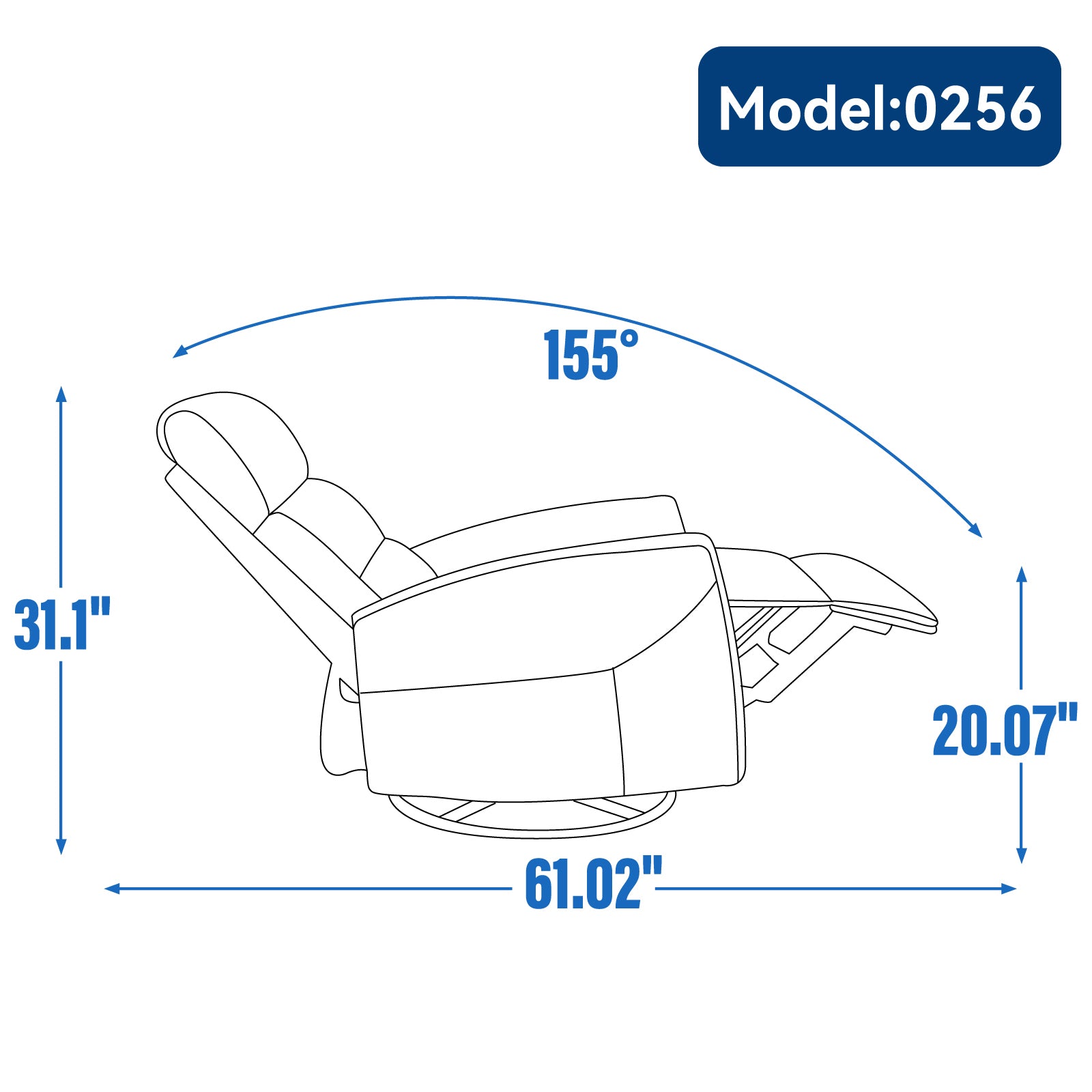 Manual Recliner Chair with Rocker and Swivel in Fabric for Living Room, Grey - Grand Goldman Shop