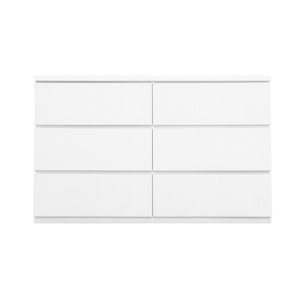 Modern White 6 Drawer Dresser, Wave Panel Drawer Fronts, Storage Cabinet, Versatile Chest of Drawers for Bedroom, Living Room - Sleek & Spacious Home Storage Solution - Grand Goldman Shop