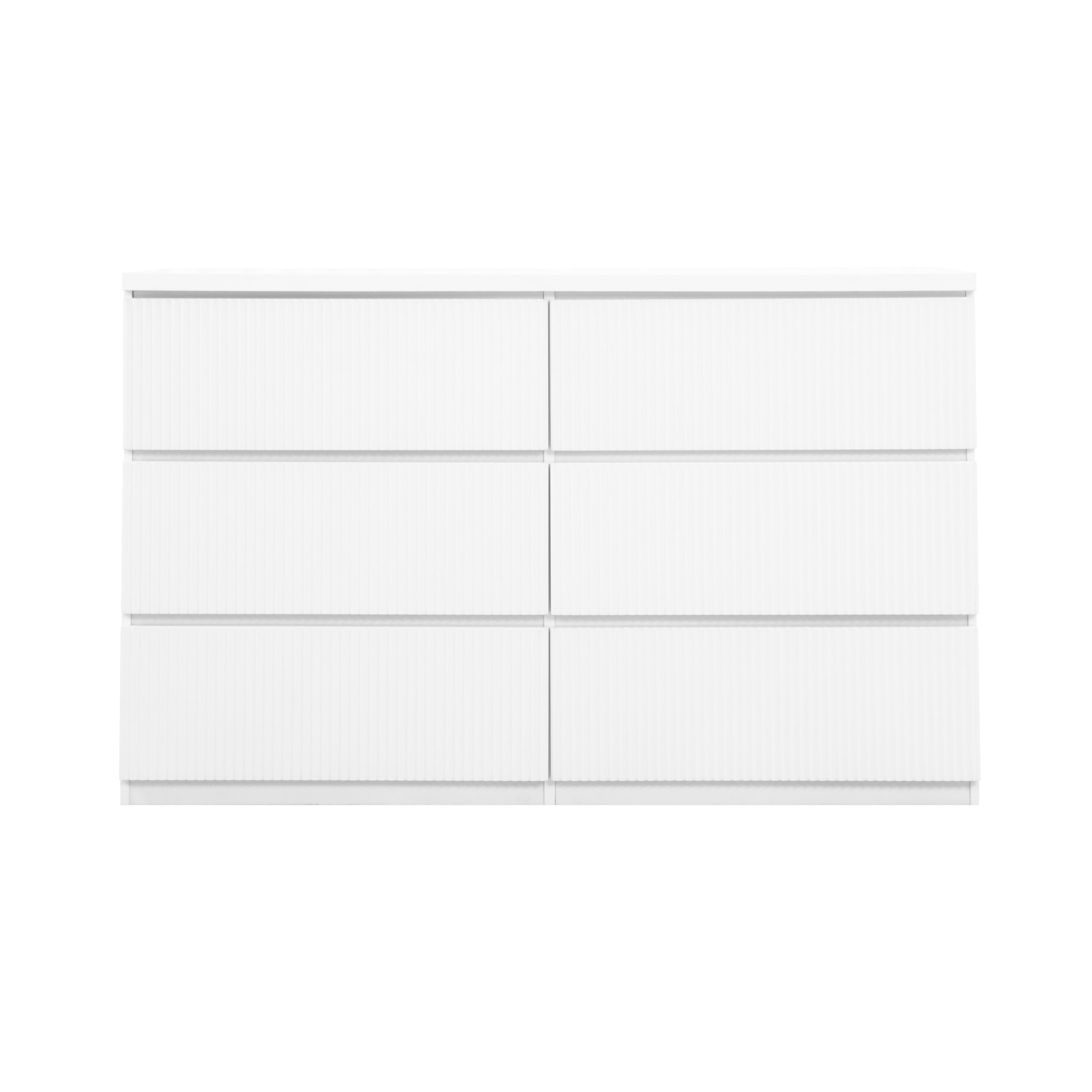 Modern White 6 Drawer Dresser, Wave Panel Drawer Fronts, Storage Cabinet, Versatile Chest of Drawers for Bedroom, Living Room - Sleek & Spacious Home Storage Solution - Grand Goldman Shop
