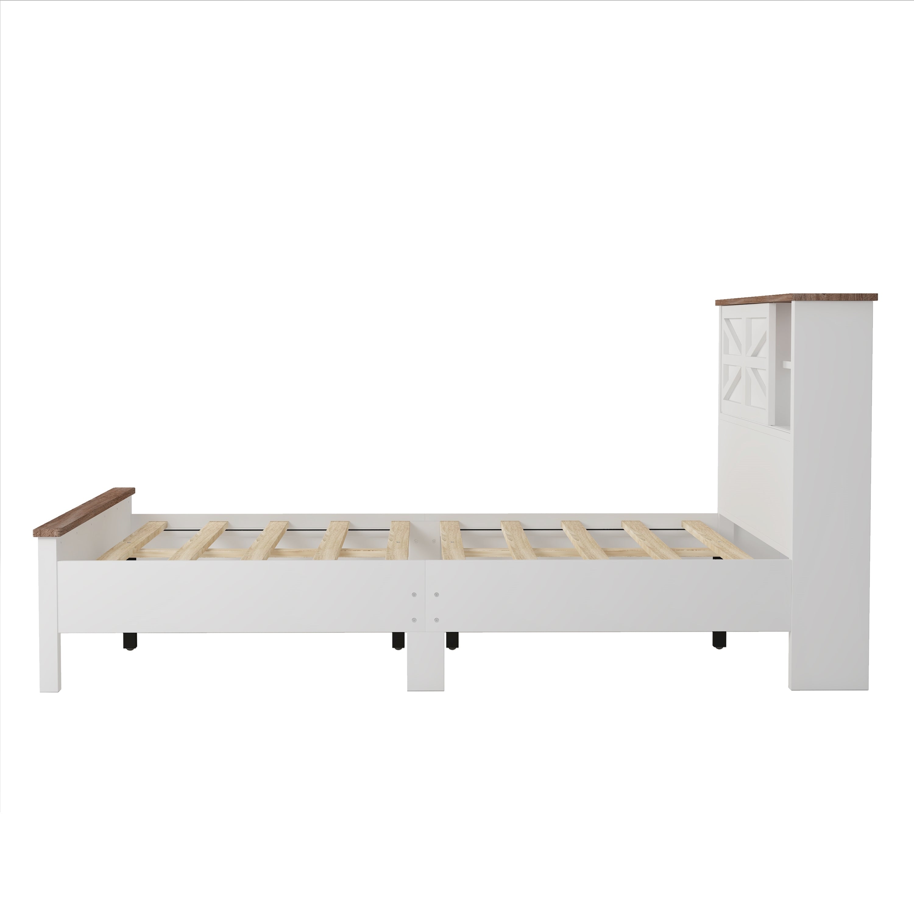3-Pieces Bedroom Sets Full Size Farmhouse Platform Bed with Double Sliding Door Storage Headboard and Charging Station, Storage Nightstand and Dresser, White+Brown(Old SKU HL000091AAK) - Grand Goldman Shop