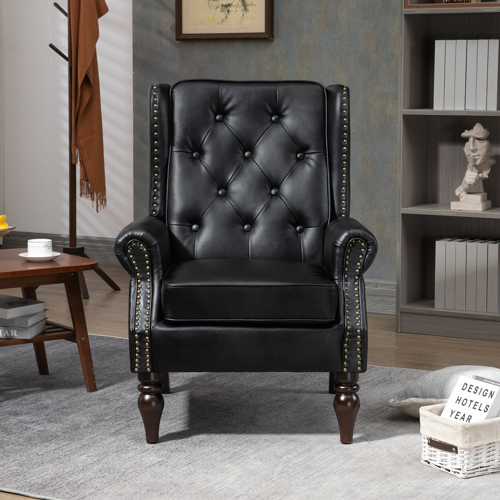 Modern Accent Armchair with Sturdy Wood Legs in Black PU Leather for Living Room or Bedroom - Grand Goldman Shop