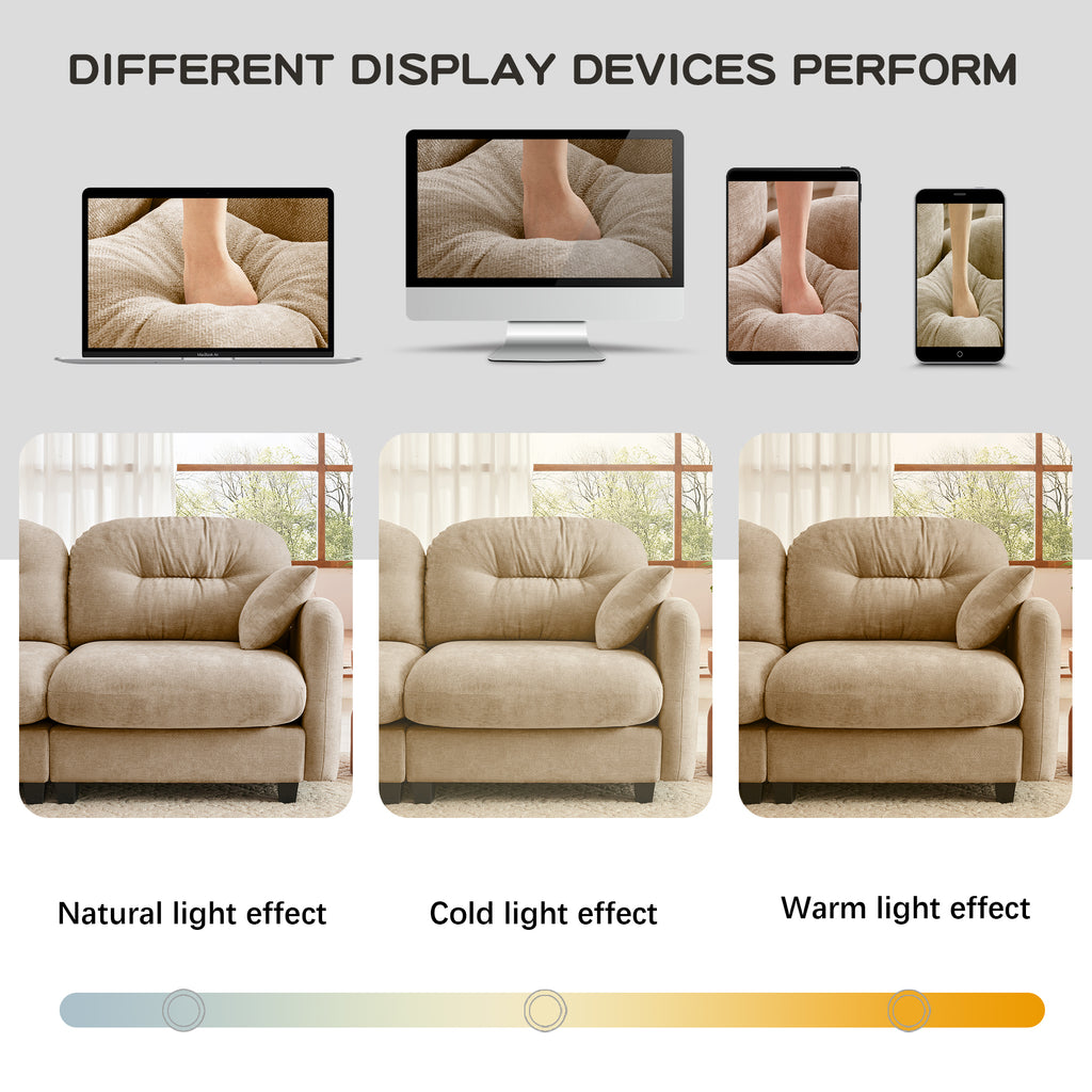 Loveseat Cloud Sectional Couches Chenille Fabric,Quilted Pleated Design, Ergonomic Design,High-Density Foam Easy Install Elegant Armrests High Quality Wooden Base,Fits Living Rooms,Camel - Grand Goldman Shop