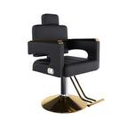 Professional Hydraulic Barber Chair with 360° Swivel, Adjustable Height, Stainless Steel Armrests & Reclining Backrest in Black & Gold - Grand Goldman Shop