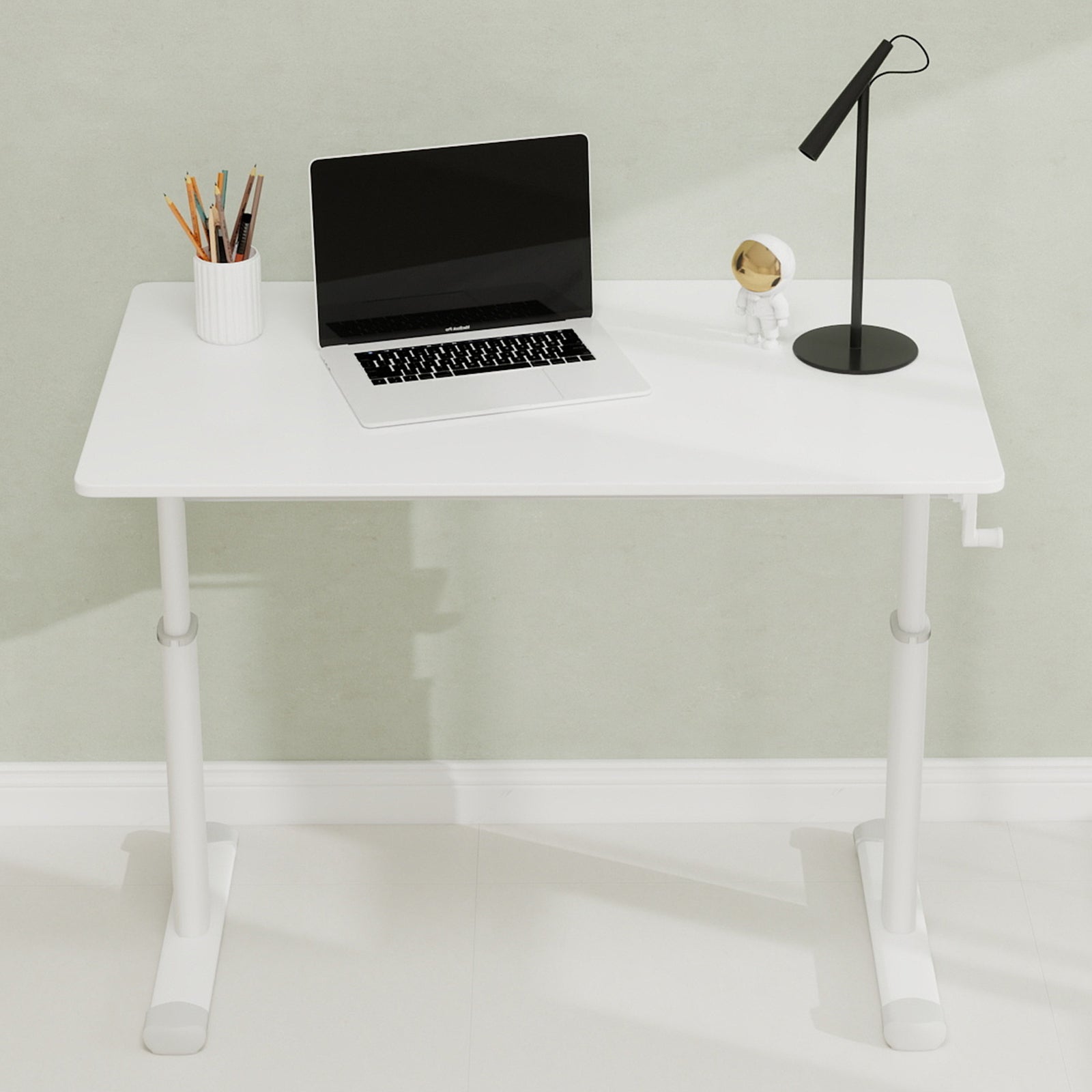 Adjustable Study Desk for Kids and Adults, Height-Adjustable Home Office Desk, White Frame with White Wood Tabletop, 60cm x 1
