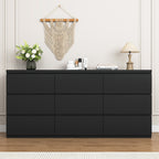 9 Drawer Dresser with No Handle Design, Modern Black Matte Wood Dresser for Bedroom, Storage Chest of Drawers for Living Room, Hallway, Entryway - Grand Goldman Shop