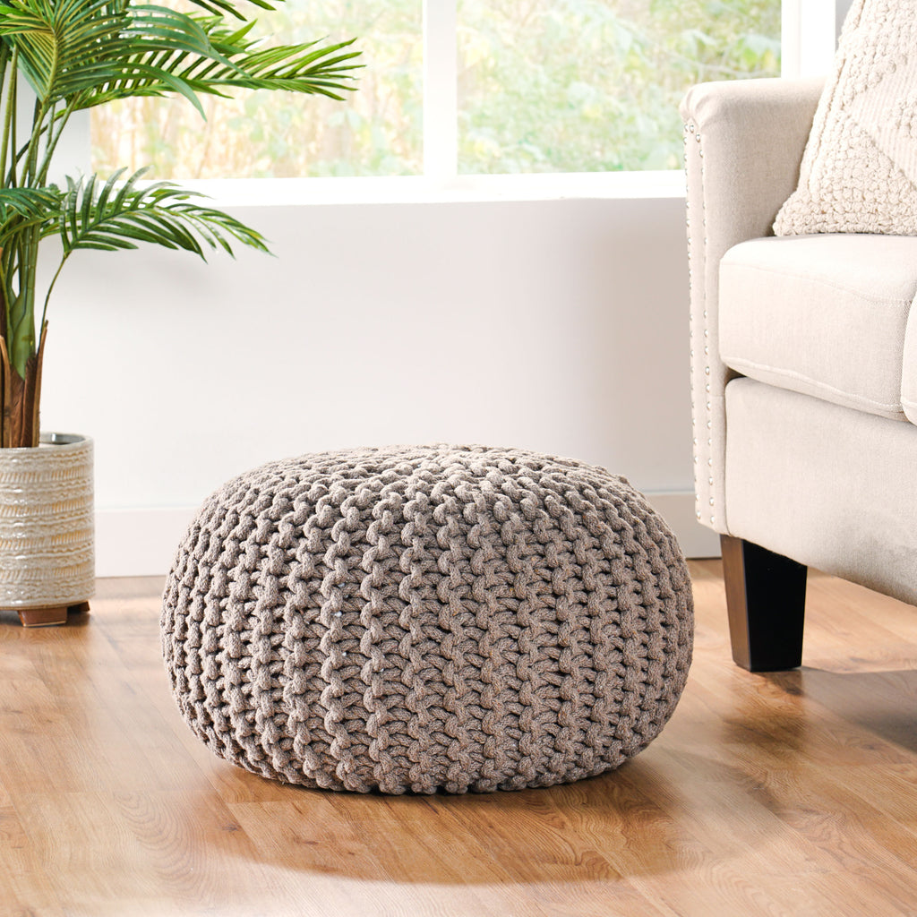 Moro Knitted Cotton Round Pouf with Pumpkin Shape in Brown, 20 x 20 inches - Grand Goldman Shop