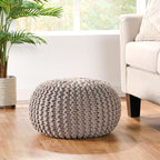Moro Knitted Cotton Round Pouf with Pumpkin Shape in Brown, 20 x 20 inches - Grand Goldman Shop