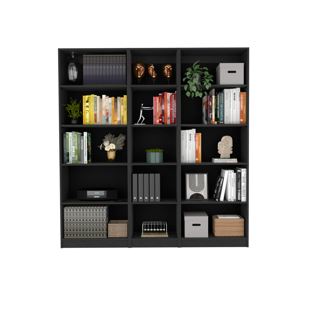 Luetz 3 Piece Home Bookcase set, 67' Wide with 15 Shelves ,  Living Room Set Set  Black | Premium Home Decor - Grand Goldman
