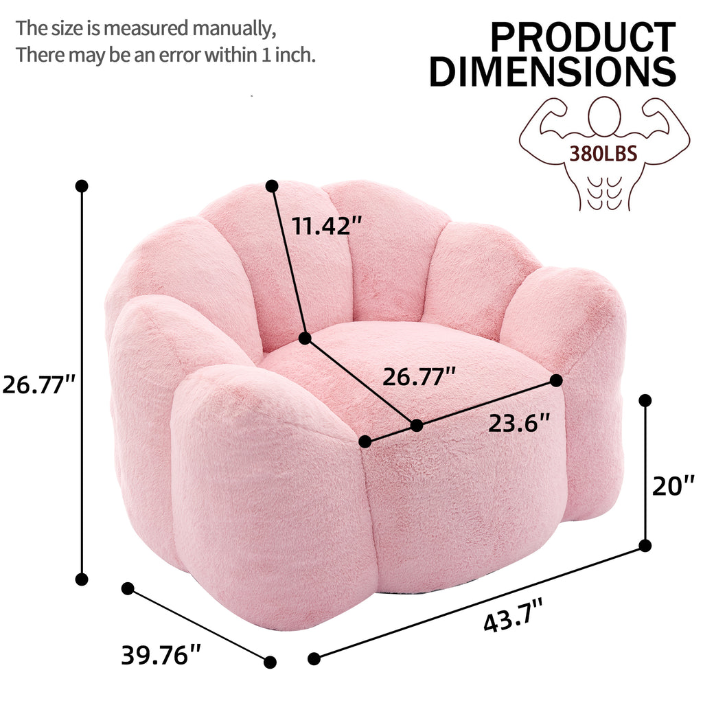 Lotus Style Compression Sofa Adult Bean Bag with Pull Ring in Pink Plush, 43.7 x 39.76 x 26.77 inches, No Installation Required - Grand Goldman Shop