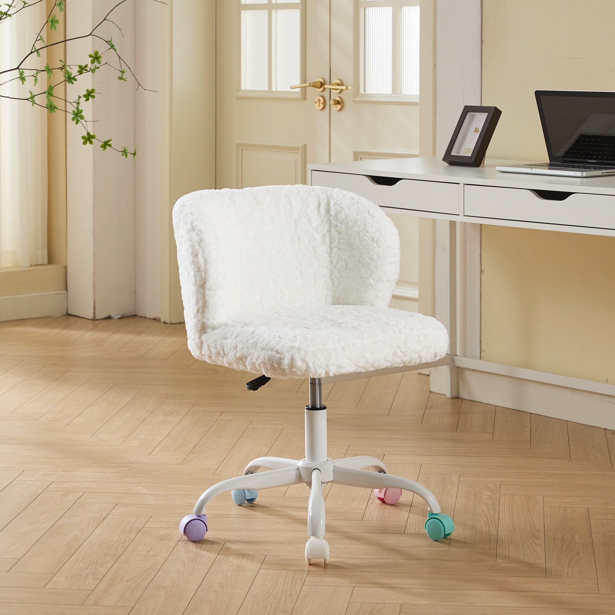 Stylish A&A Furniture Office Chair,Artificial rabbit hair Home Office Chair with Metal Base,Adjustable Desk Chair Swivel Offi