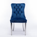 Nikki Collection Modern, High-end Tufted Solid Wood Contemporary Velvet Upholstered Dining Chair with Chrome Stainless Steel Plating Legs,Nailhead Trim,Set of 2,Blue and Chrome, SW1701BL - Grand Goldman Shop