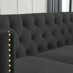 Modern Black Velvet Sofa with Button Tufting and Metal Legs, 3-Seater Couch for Living Room or Bedroom, Upholstered in Soft Velvet with Solid Wood Frame - Grand Goldman Shop