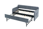 Twin Upholstered Daybed Frame with Trundle, Twin Size Sofa Bed for Bedroom Living Room Guest Room, Wood Slat Support,Grey - Grand Goldman Shop