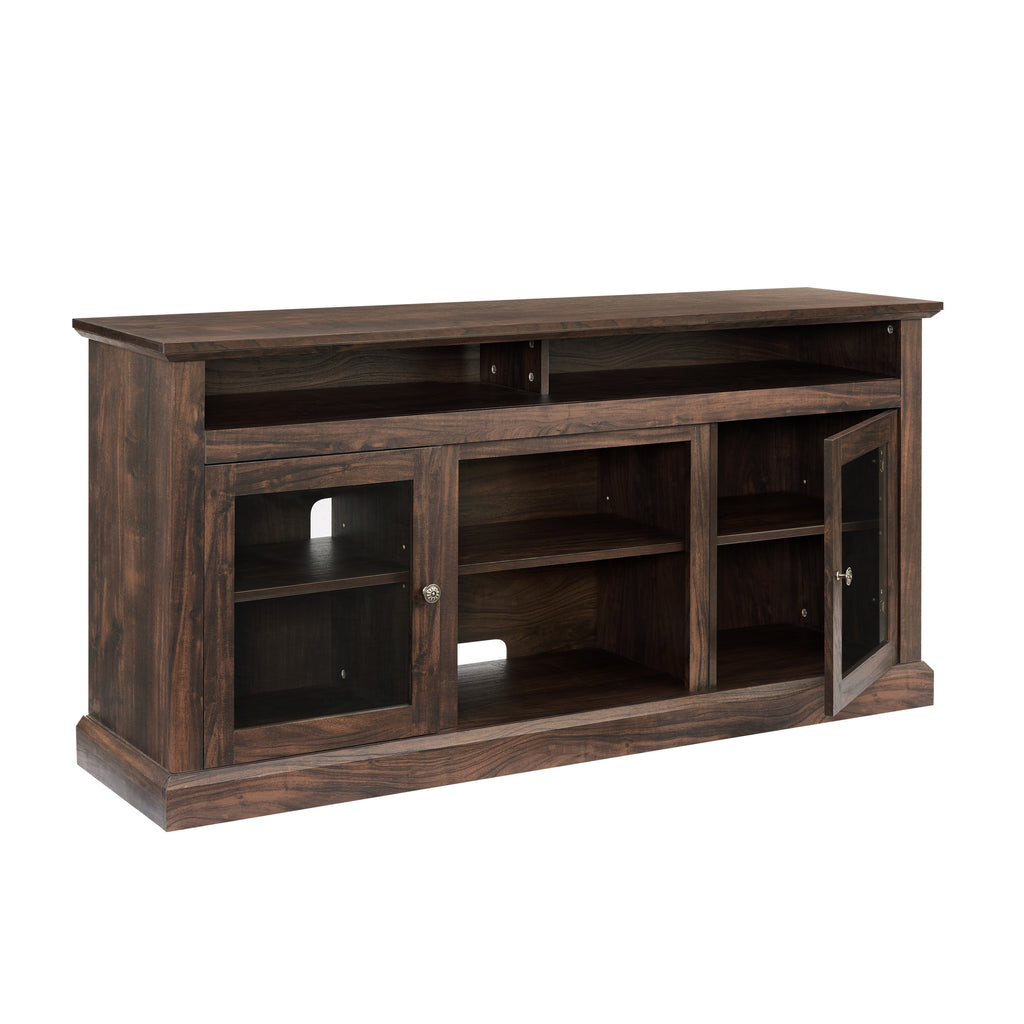 Modern TV Stand for up to 65 Inch TVs, Entertainment Center Farmhouse TV Cabinet Media Console Table with Glass Doors for Living Room, Brown 60'W*15.75'D*29'H - Grand Goldman Shop