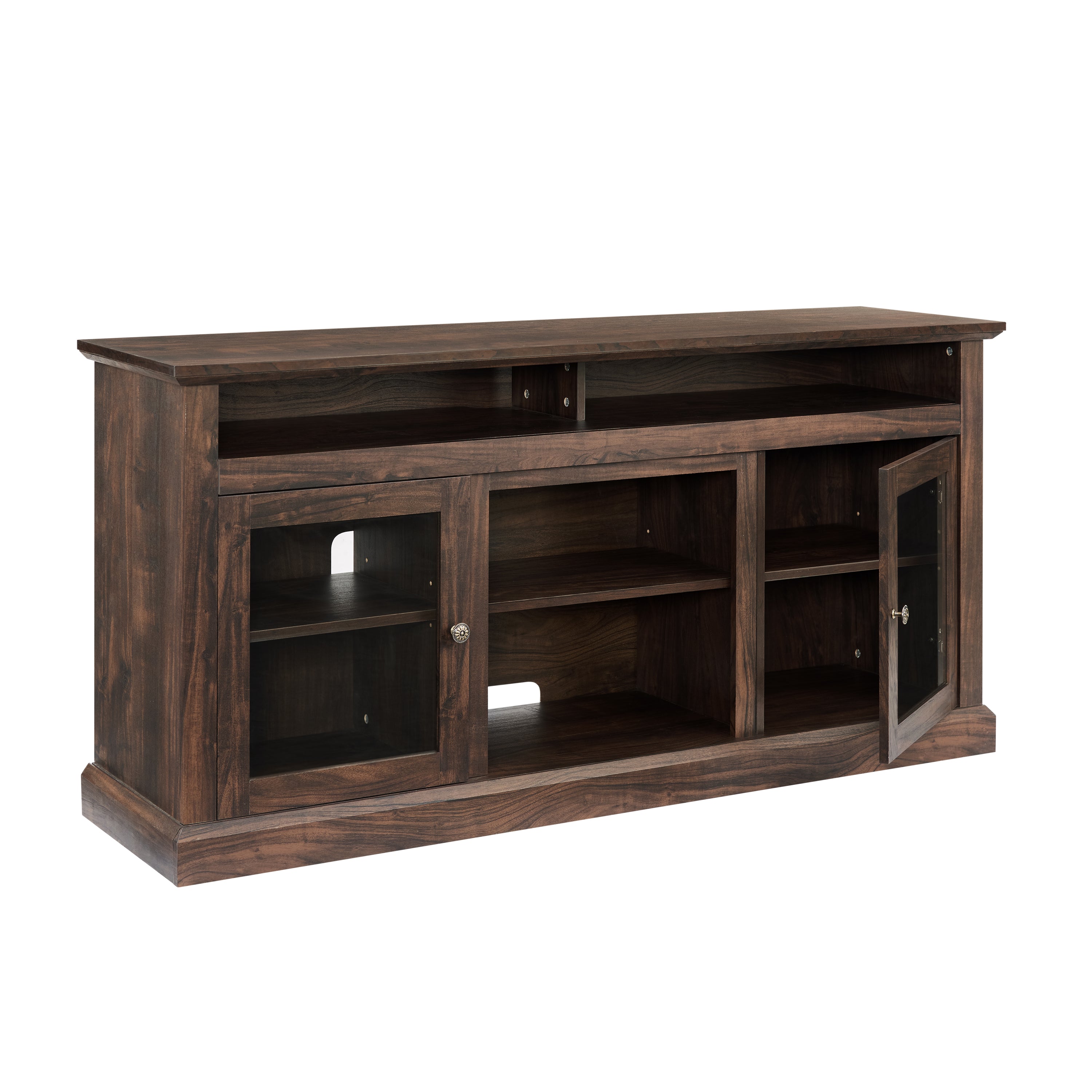 Modern TV Stand for up to 65 Inch TVs, Entertainment Center Farmhouse TV Cabinet Media Console Table with Glass Doors for Living Room, Brown 60'W*15.75'D*29'H - Grand Goldman Shop