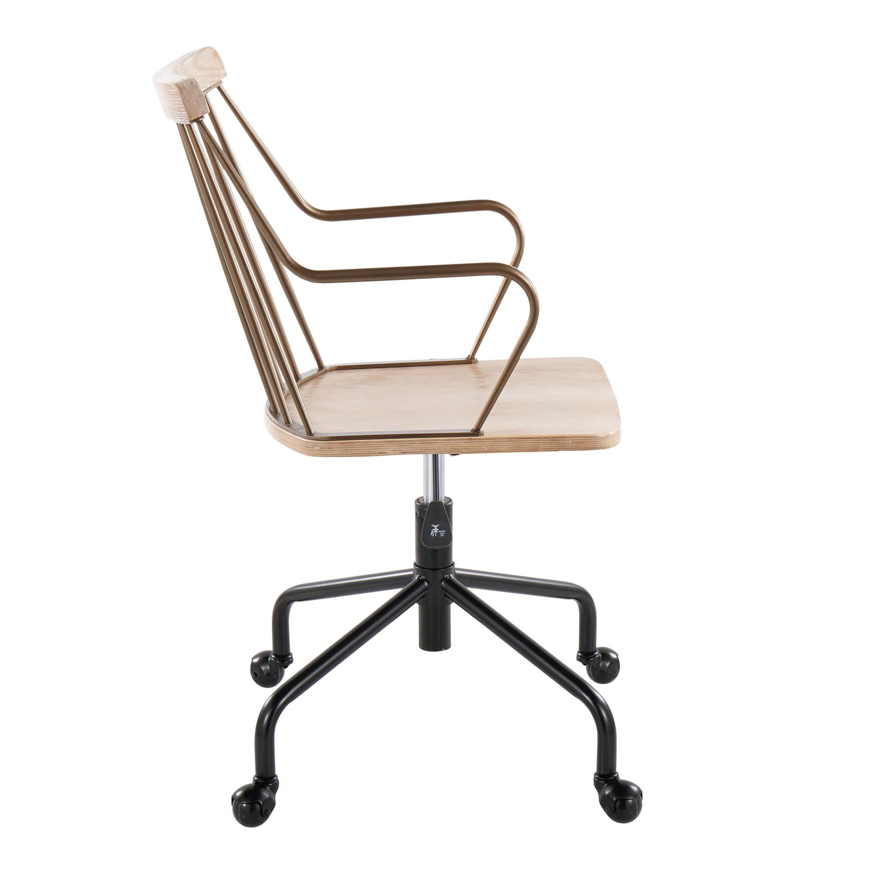 Adjustable Office Chair in Black Metal, Antique Copper and White Washed Wood | Premium Home Decor - Grand Goldman