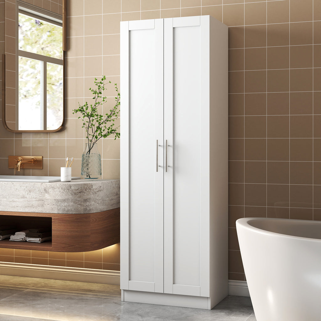 High wardrobe and kitchen cabinet with 2 doors and 3 partitions to separate 4 storage spaces, White - Grand Goldman Shop