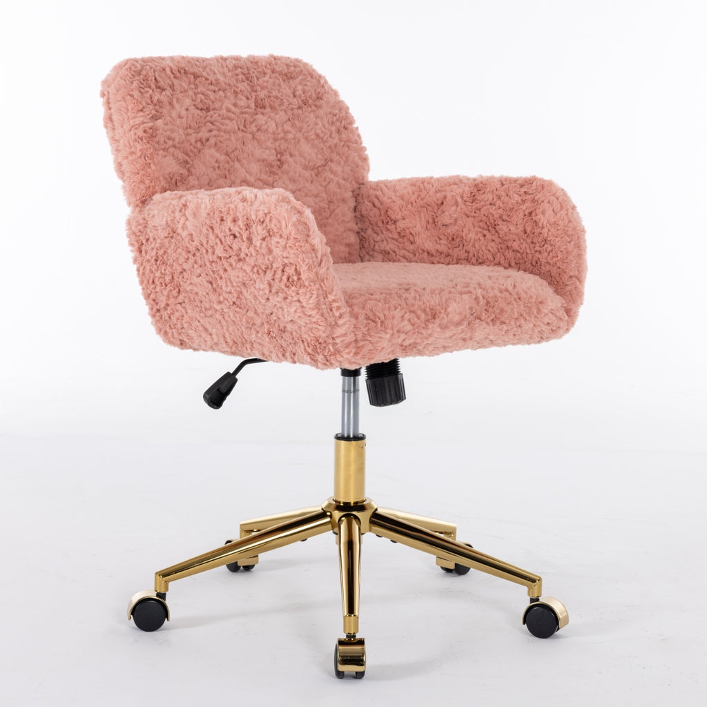 Stylish A&A Furniture Office Chair,Artificial rabbit hair Home Office Chair with Golden Metal Base,Adjustable Desk Chair Swiv